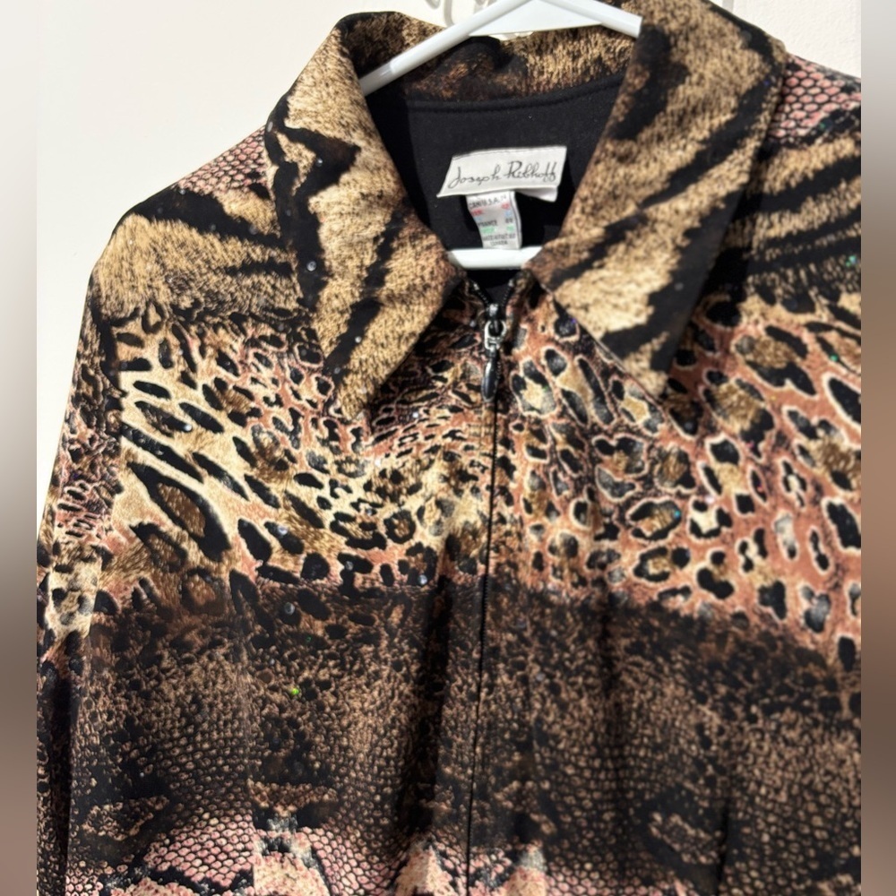 ✨Joseph Ribkoff Animal-Print Zip Jacket – Brown/Black – Size 14 - Picture 5 of 11